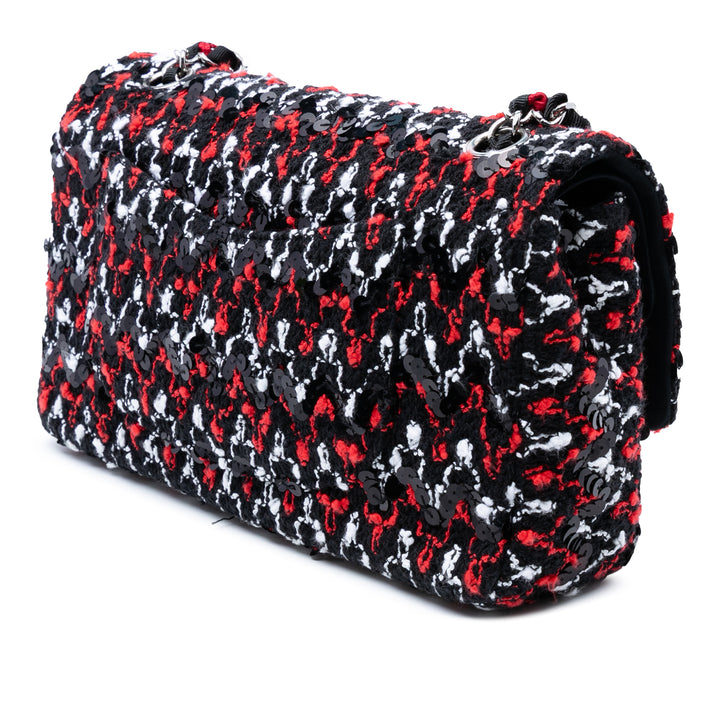 Chanel Medium Classic Tweed Sequinss Double rabat Noir – GABY PARIS Authentique