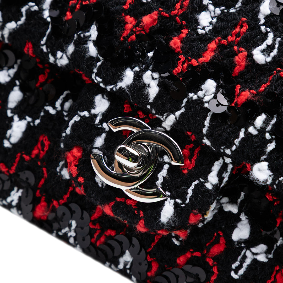 Chanel Medium Classic Tweed Sequinss Double rabat Noir – GABY PARIS Authentique