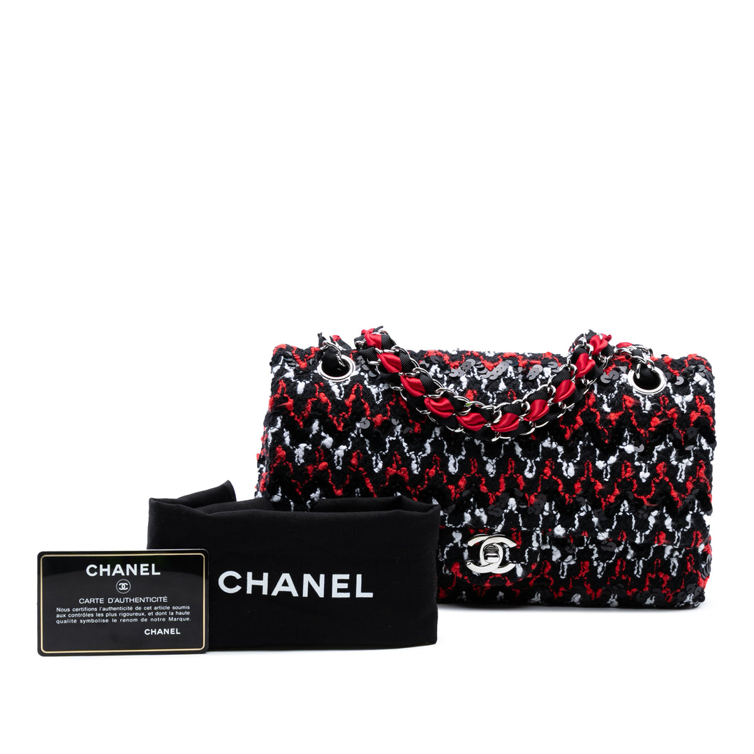 Chanel Medium Classic Sequinsed Tweed Double rabat Noir