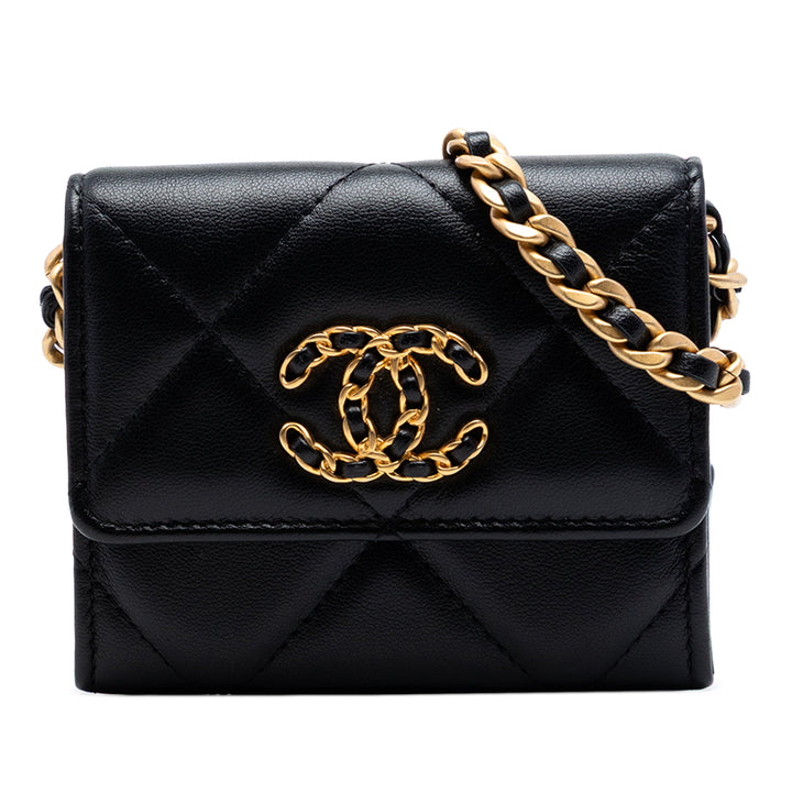 Chanel Matelassé 19 à rabat Porte-monnaie avec chaîne Cuir d'agneau