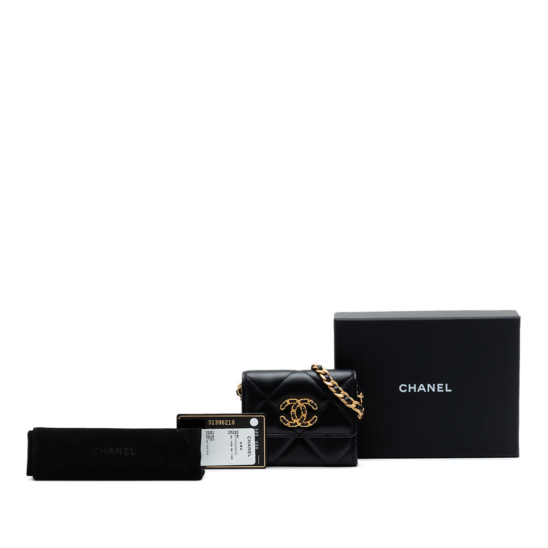 Chanel Matelassé 19 à rabat Porte-monnaie avec chaîne Cuir d'agneau