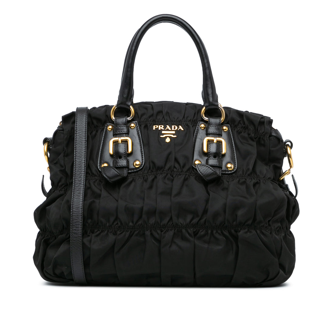 Prada Tessuto Gaufre Satchel Black - GABY PARIS