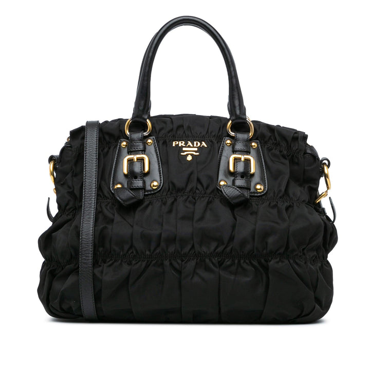 Tessuto Gaufre Satchel Black - Gaby Paris