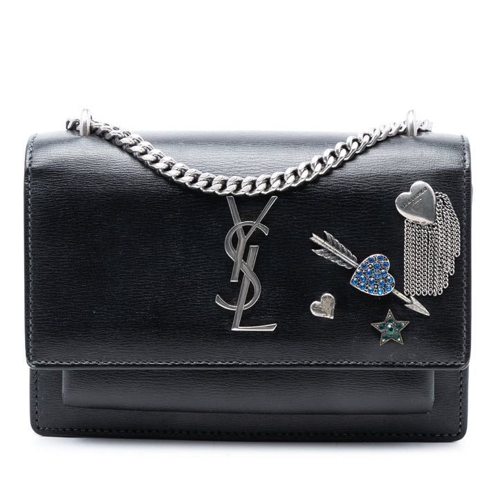 Saint Laurent Mini Cuir de veau Monogram Lucky Charms Sunset Wallet on Chain