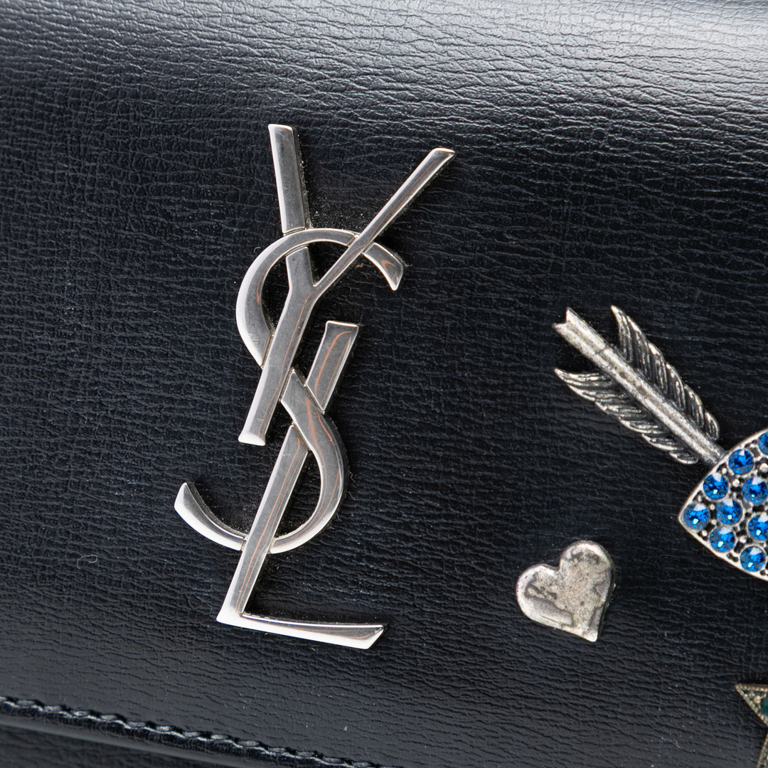 Saint Laurent Mini Cuir de veau Monogram Lucky Charms Sunset Wallet on Chain