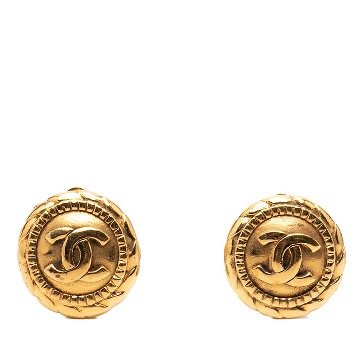 Chanel plaqué CC Rond Clip On Boucles d’oreilles