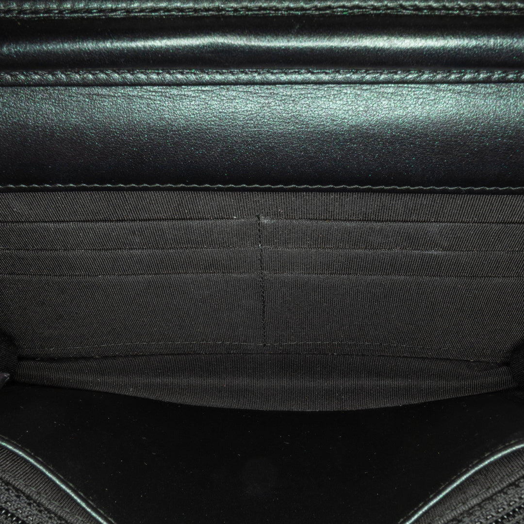 CC Chevron Quilted Crumpled Calfskin Wallet On Chain Black - Gaby Paris