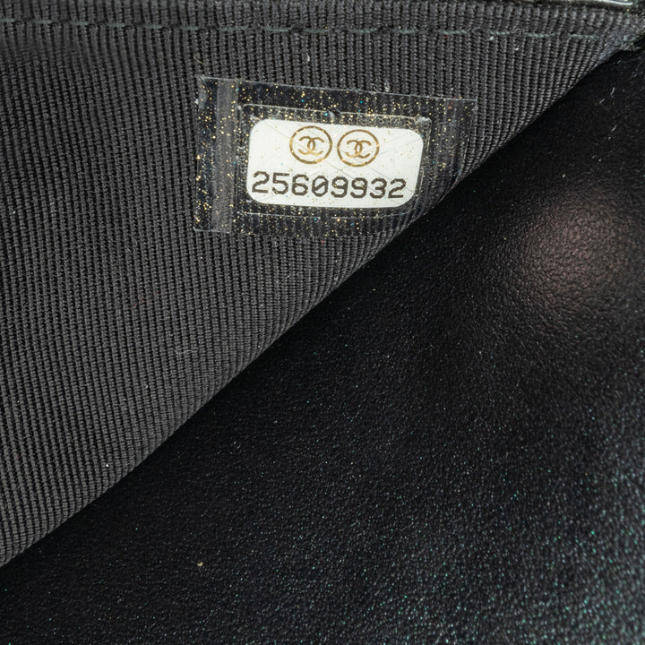 CC Chevron Quilted Crumpled Calfskin Wallet On Chain Black - Gaby Paris