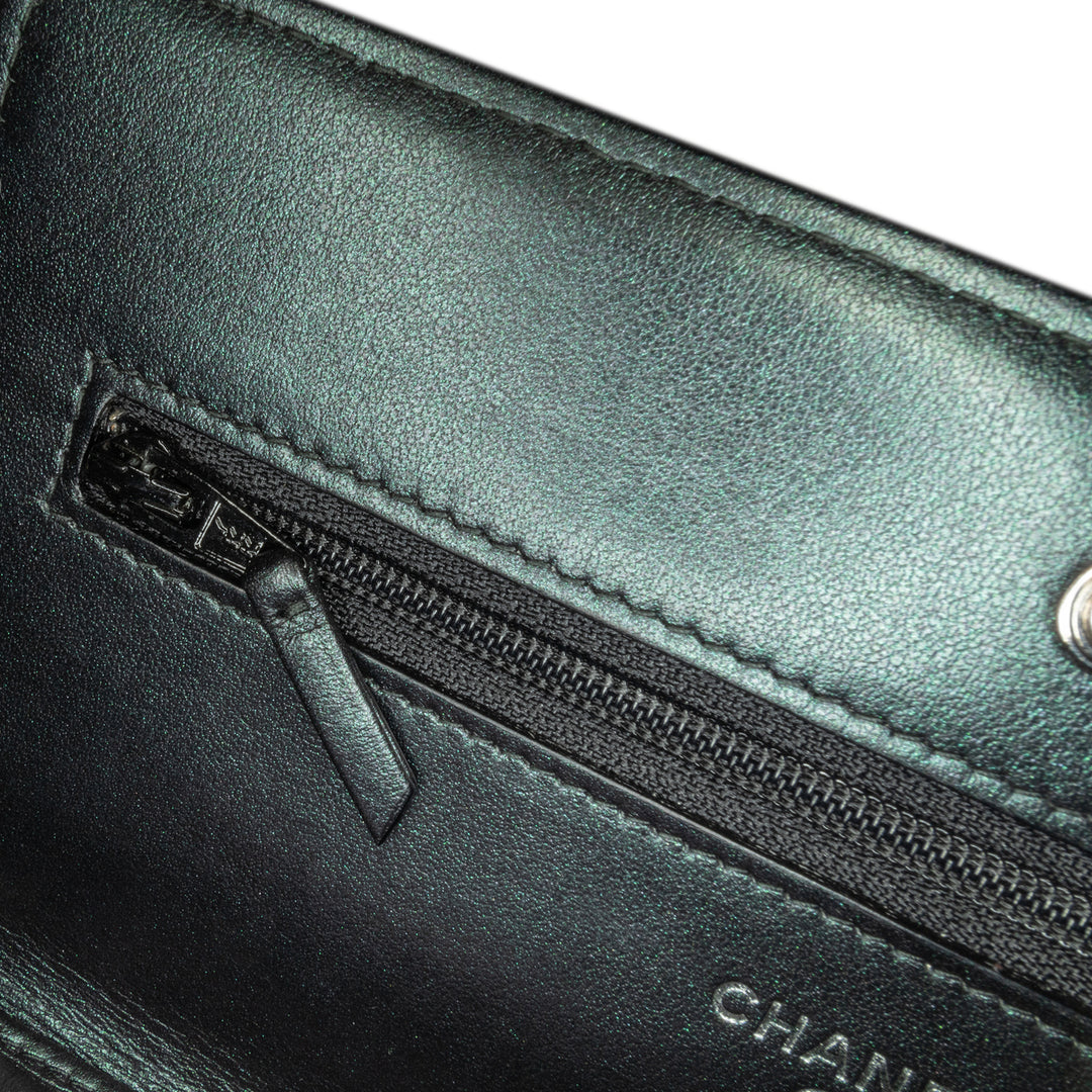 CC Chevron Quilted Crumpled Calfskin Wallet On Chain Black - Gaby Paris