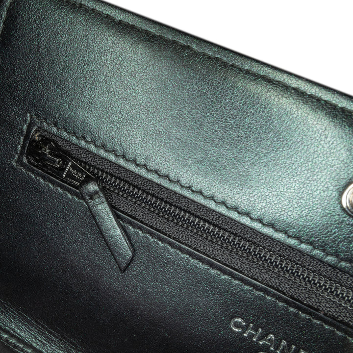 CC Chevron Quilted Crumpled Calfskin Wallet On Chain Black - Gaby Paris