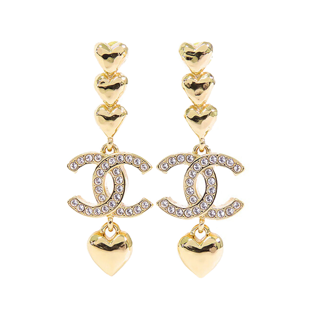 Chanel Gold Plated CC Rhinestones Swing Push Back Earrings Gold - GABY PARIS