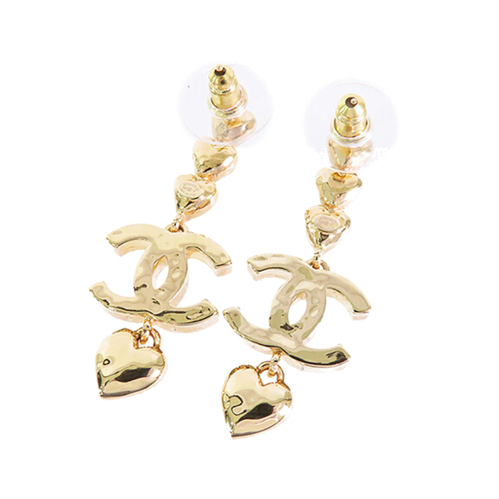 Chanel Gold Plated CC Rhinestones Swing Push Back Earrings Gold - GABY PARIS