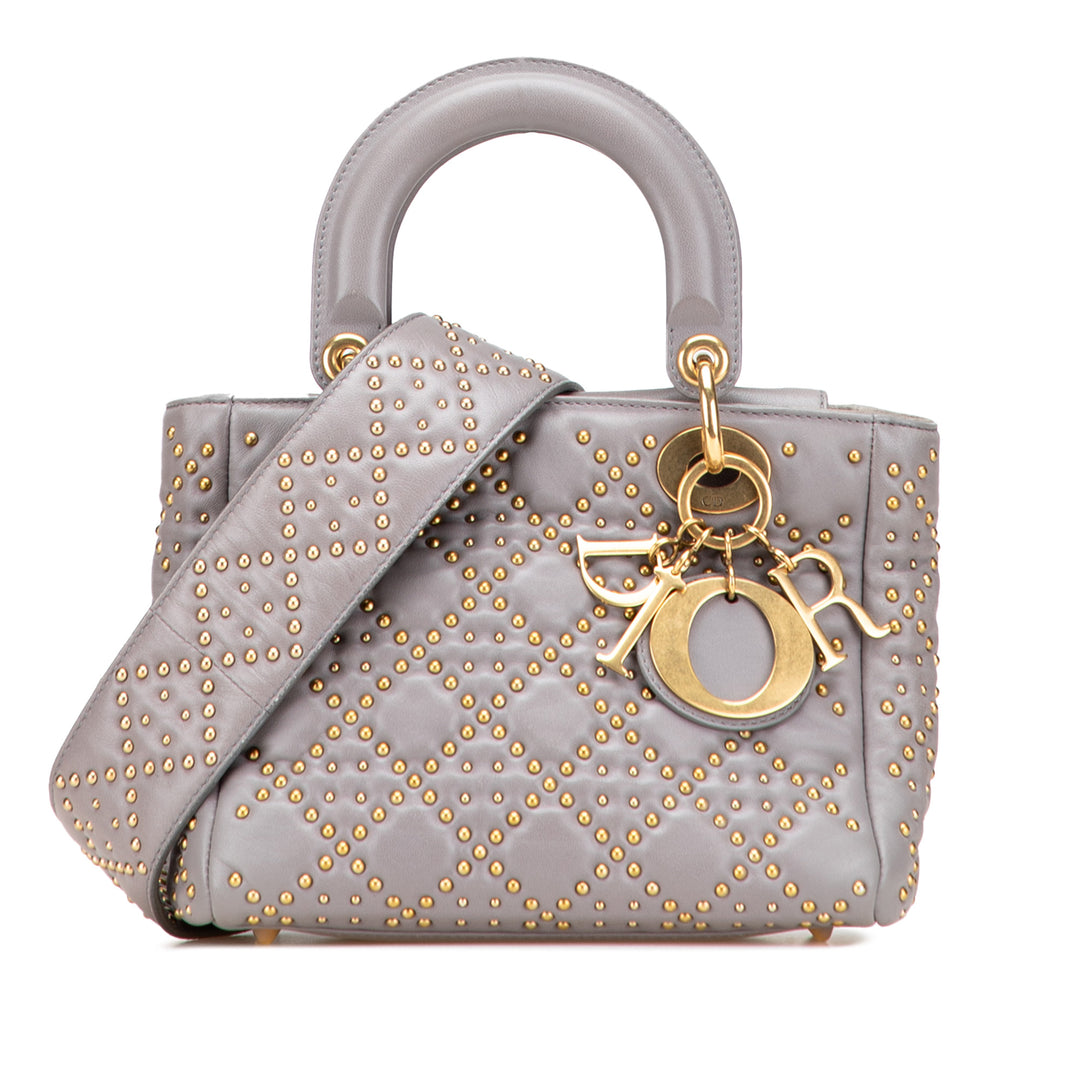 Dior Small Cuir d’agneau Cannage Studded Supple Lady Dior Gris – GABY PARIS Authentique