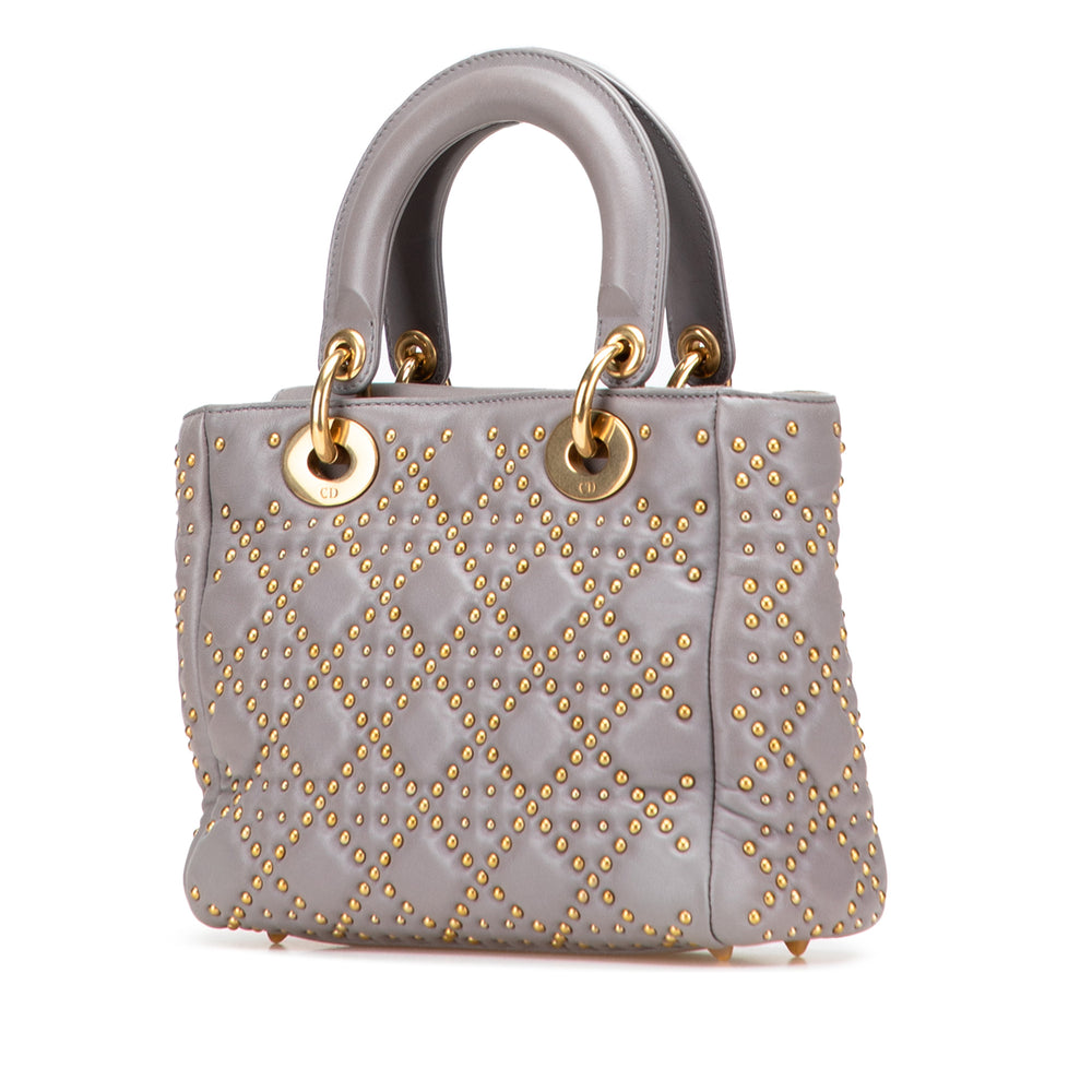 Dior Small Cuir d’agneau Cannage Studded Supple Lady Dior Gris – GABY PARIS Authentique