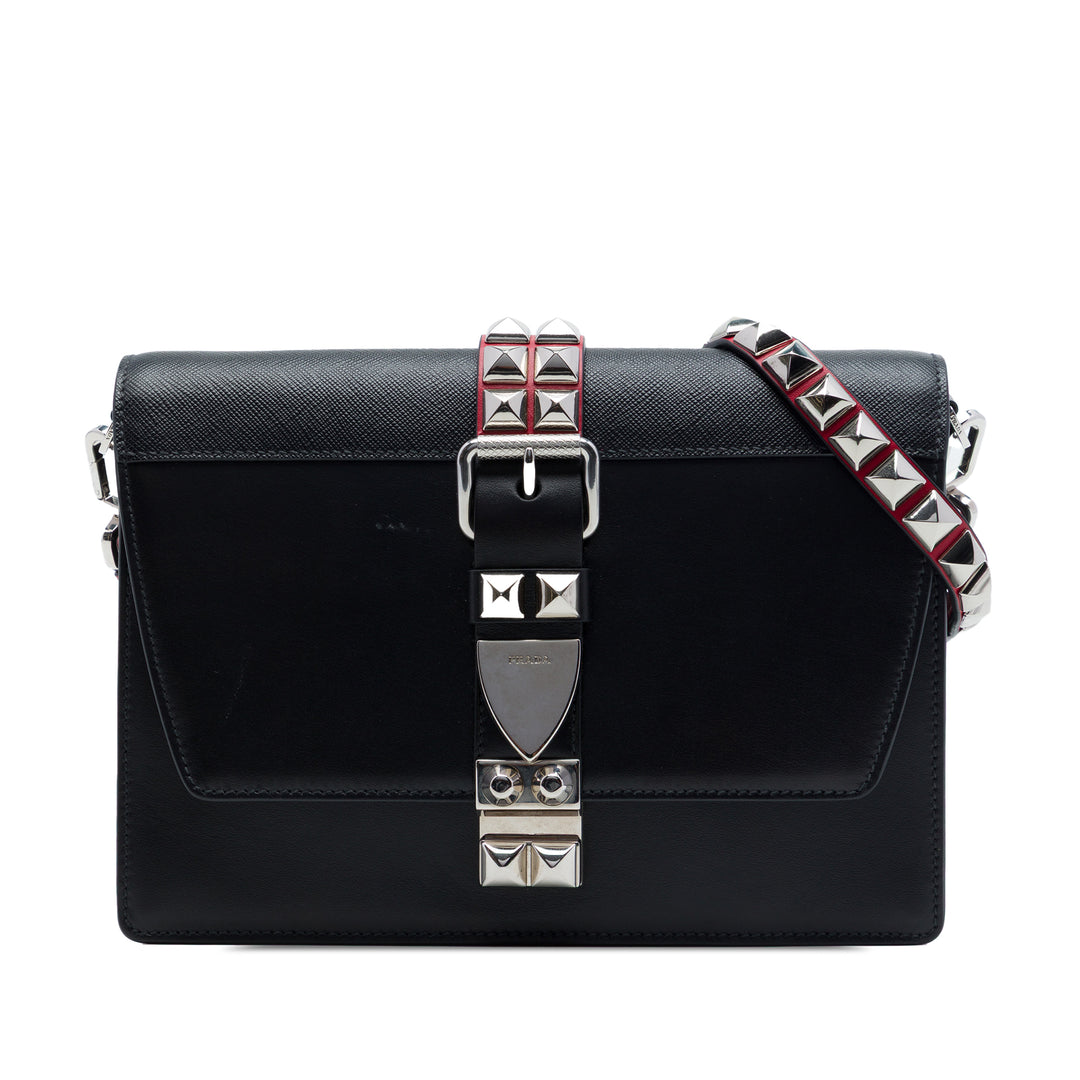 Prada City Cuir de veau et Saffiano clouté Elektra Sac porté croisé