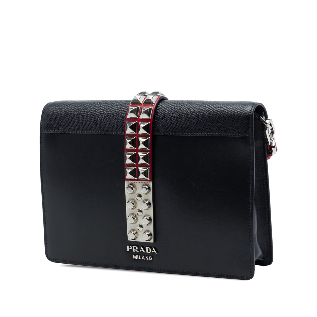 Prada City Cuir de veau et Saffiano clouté Elektra Sac porté croisé