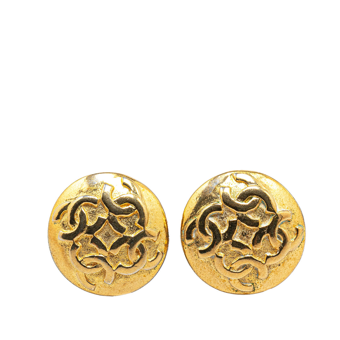 Gold Plated CC Button Clip On Earrings Gold - Gaby Paris