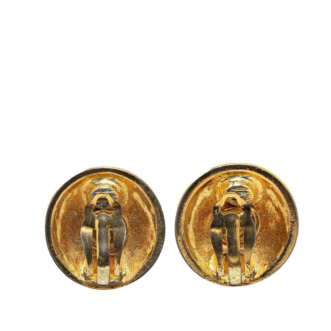 Gold Plated CC Button Clip On Earrings Gold - Gaby Paris