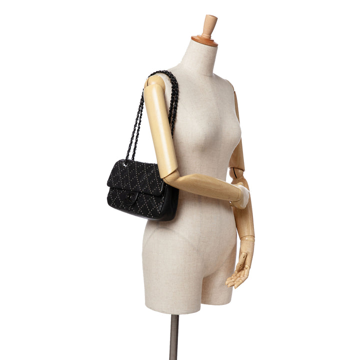 Washed Lambskin Studded Metal Beauty Flap Black - Gaby Paris