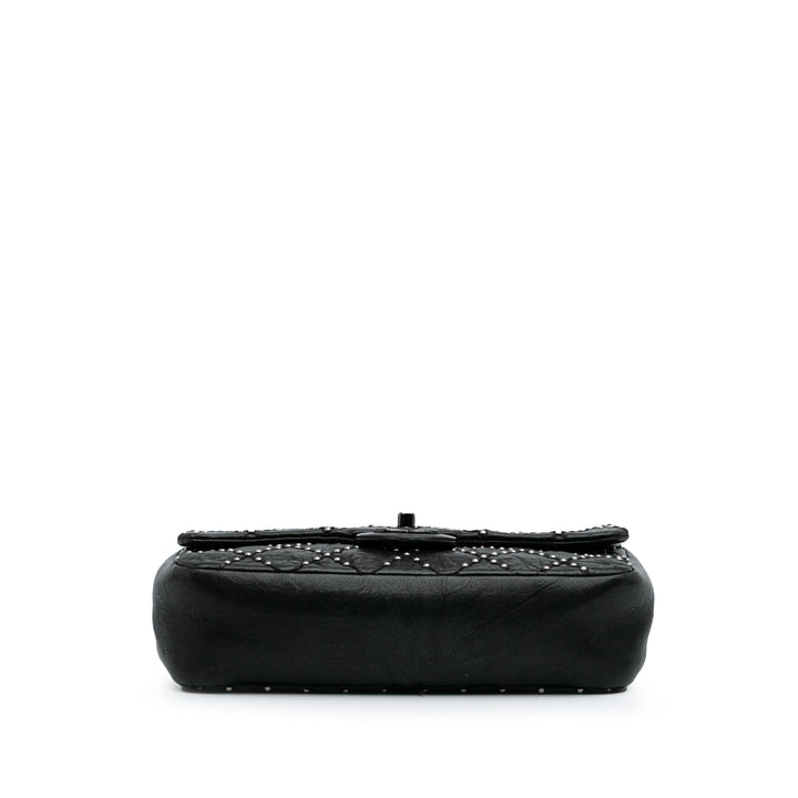 Washed Lambskin Studded Metal Beauty Flap Black - Gaby Paris