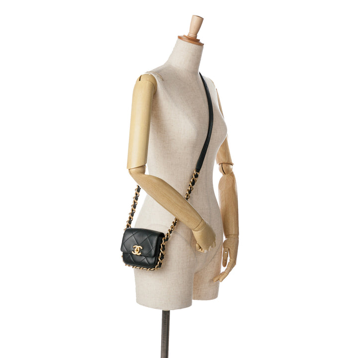 Chanel Matelassé Framing Chaîne à rabat Mini Cuir de veau