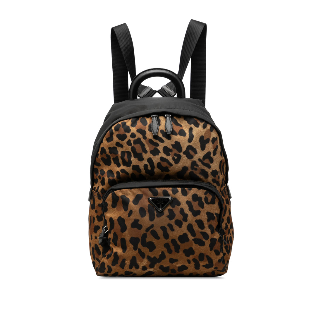 Prada Leopard Imprimé Sac à dos Tessuto Marron – vue principale – GABY PARIS