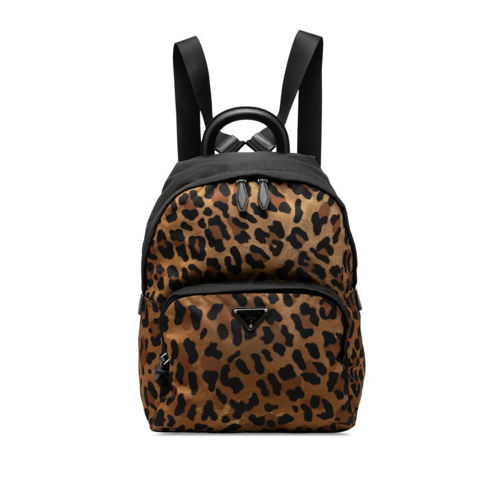 Prada Leopard Imprimé Sac à dos Tessuto Marron – vue principale – GABY PARIS