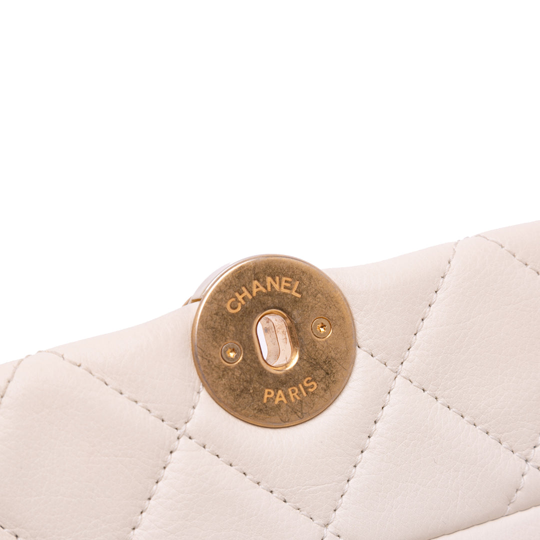 Quilted Calfskin Pearl CC Accordion Flap White - Gaby Paris