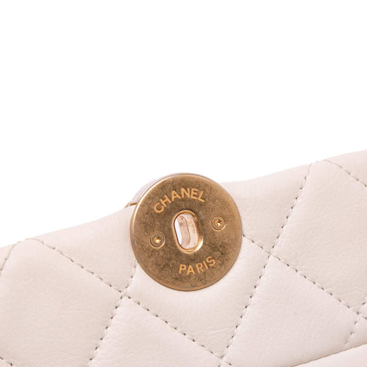 Quilted Calfskin Pearl CC Accordion Flap White - Gaby Paris