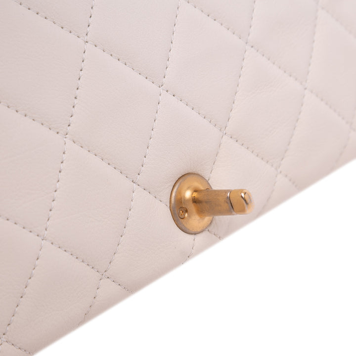 Quilted Calfskin Pearl CC Accordion Flap White - Gaby Paris