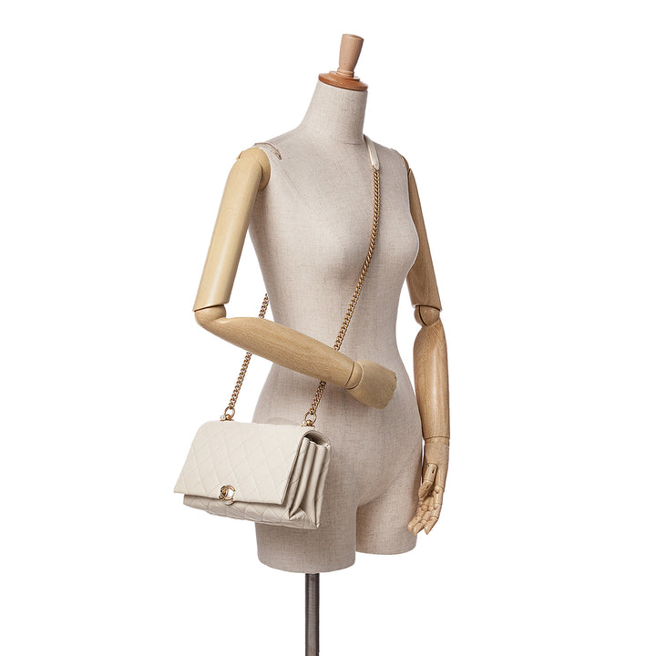 Quilted Calfskin Pearl CC Accordion Flap White - Gaby Paris