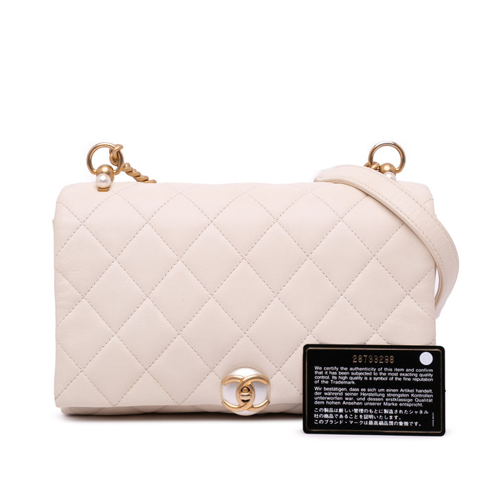 Quilted Calfskin Pearl CC Accordion Flap White - Gaby Paris