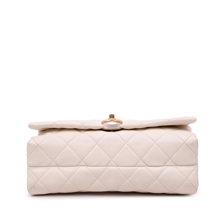 Quilted Calfskin Pearl CC Accordion Flap White - Gaby Paris