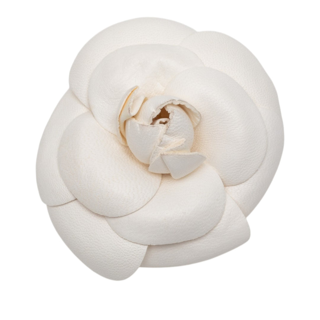 Chanel Cuir Camellia Broche