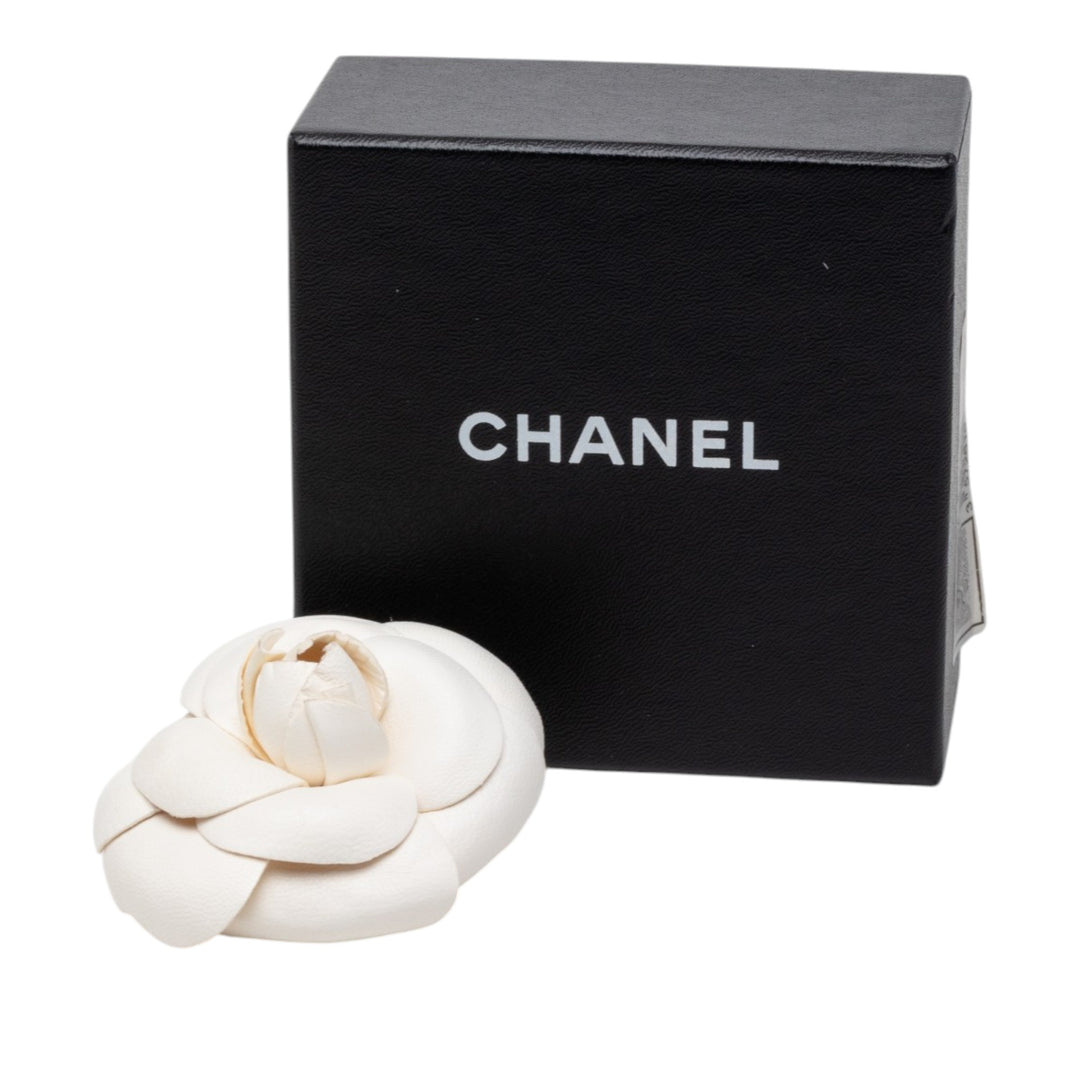 Chanel Cuir Camellia Broche