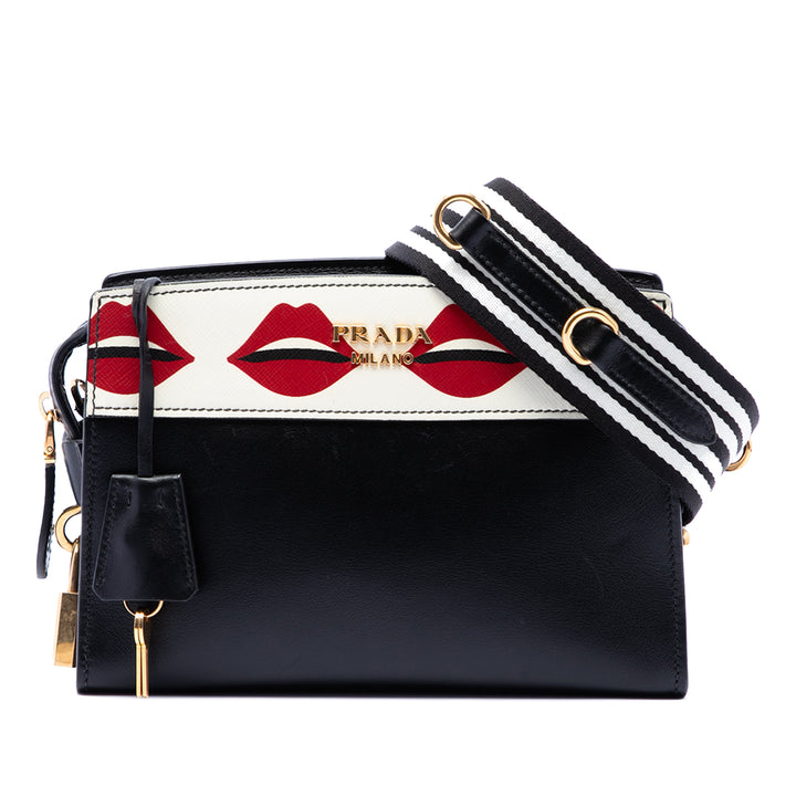 Prada City Veau et Saffiano Lip Print Esplanade Sac porté croisé