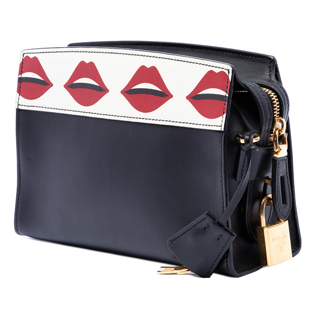 Prada City Veau et Saffiano Lip Print Esplanade Sac porté croisé