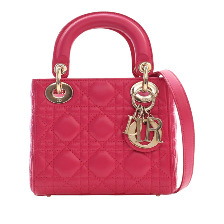 Dior Lady Dior Cannage Mini Cuir d'agneau Rose – vue principale – GABY PARIS