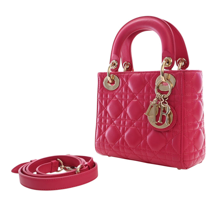 Dior Lady Dior Cannage Mini Cuir d'agneau Rose – vue 3 – GABY PARIS