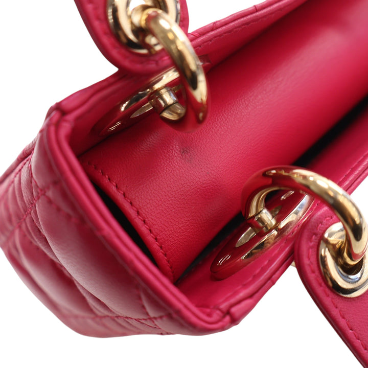 Dior Lady Dior Cannage Mini Cuir d'agneau Rose – vue 8 – GABY PARIS