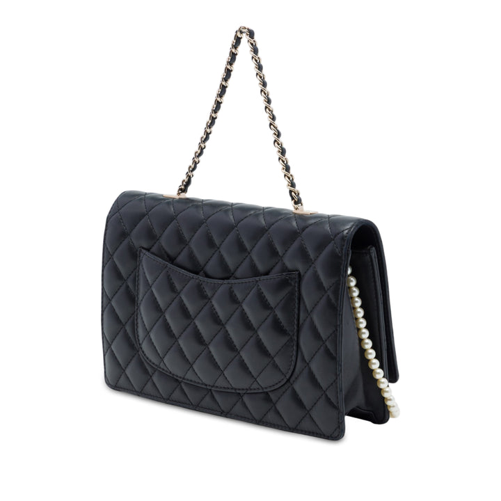 CC Matelassé Fantasy Perle Rabat simple Cuir d'agneau Noir