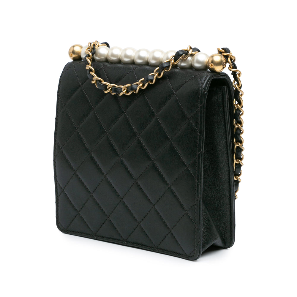 Small Lambskin Chic Pearls Flap Black - Gaby Paris