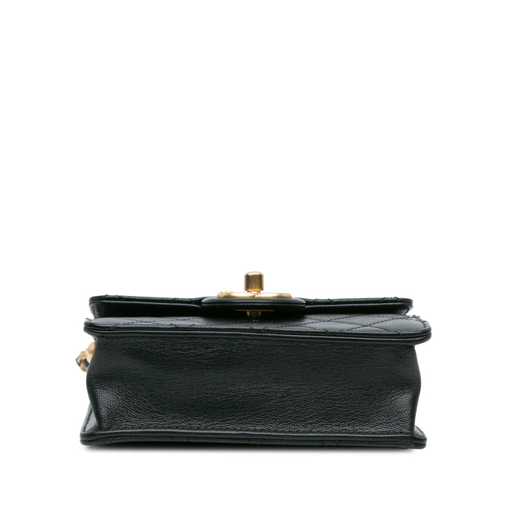 Small Lambskin Chic Pearls Flap Black - Gaby Paris