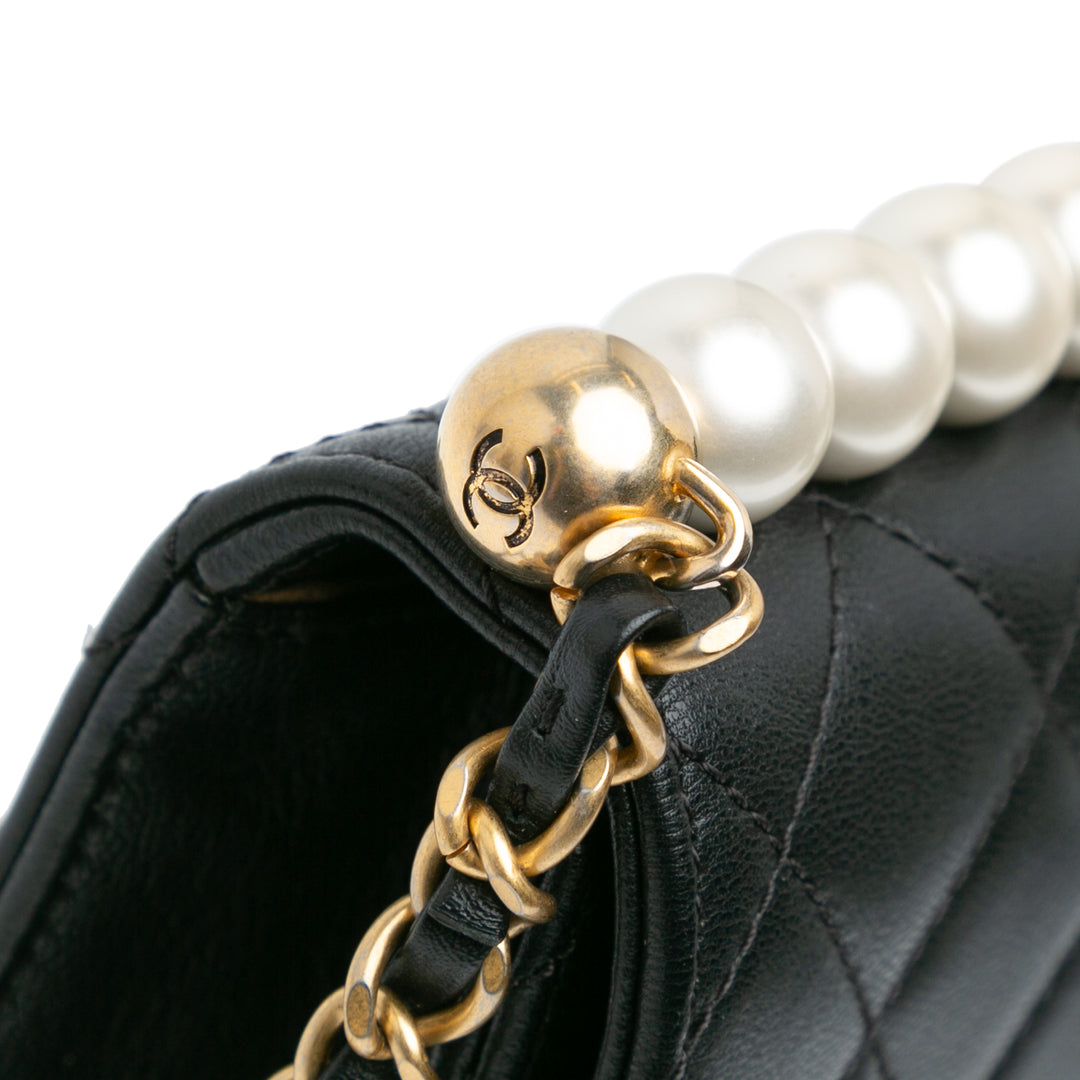 Small Lambskin Chic Pearls Flap Black - Gaby Paris