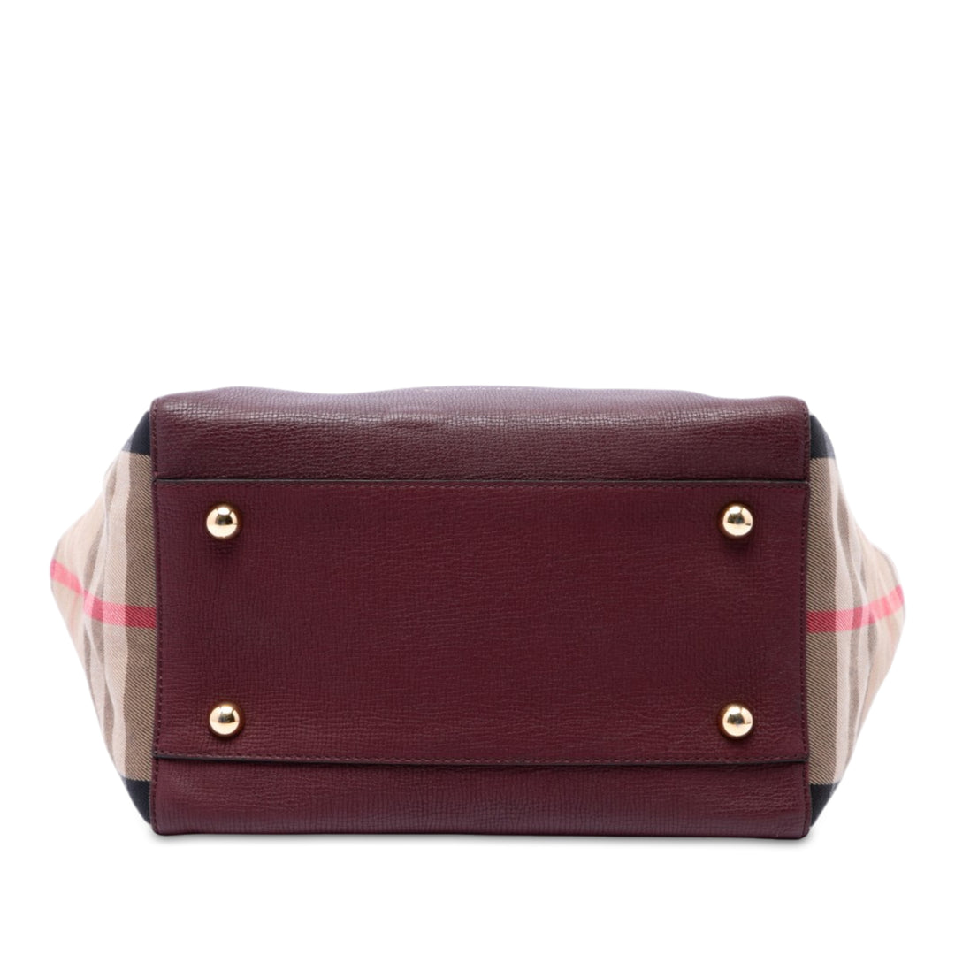 Burberry Cabas Derby et House Check Canterbury Petit Cuir de veau Rouge – vue 3 – GABY PARIS