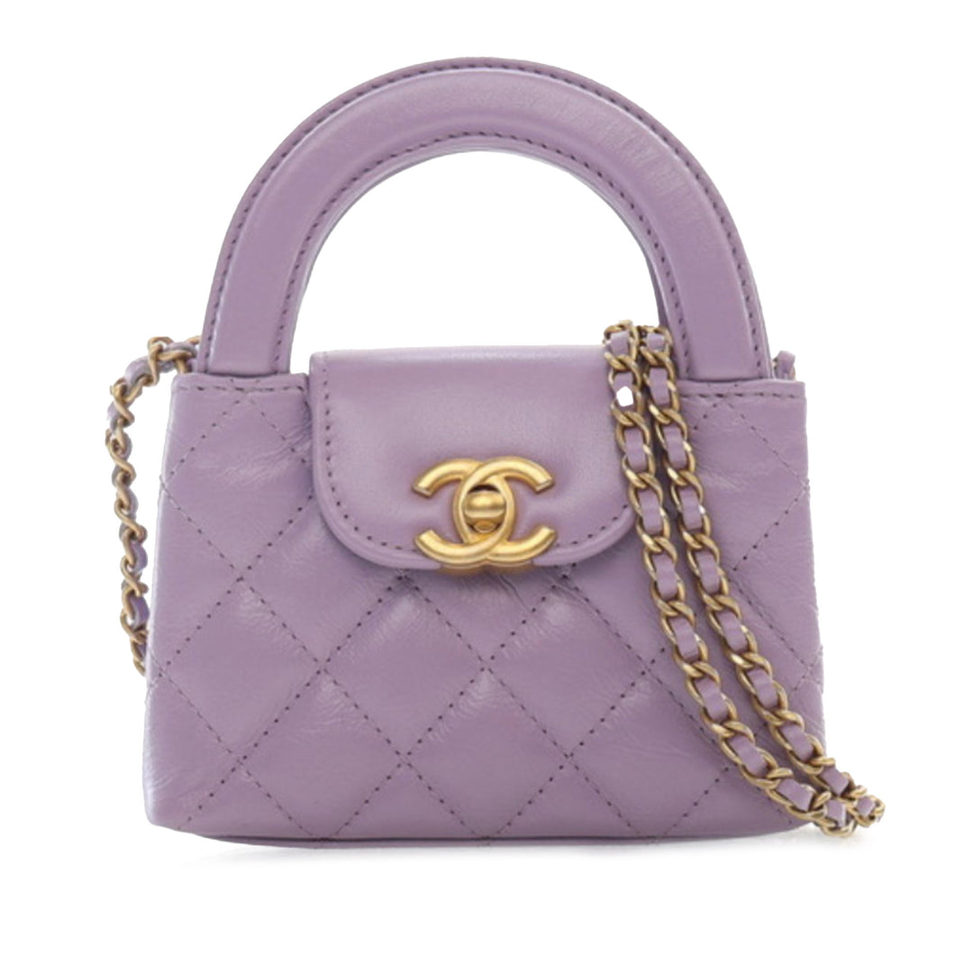 Nano Aged Calfskin Kelly Shopper Bag Purple - Gaby Paris