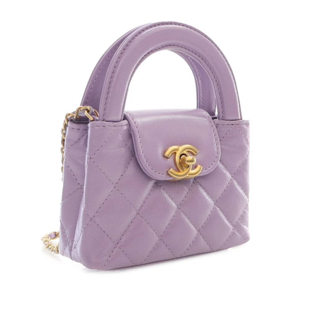 Nano Aged Calfskin Kelly Shopper Bag Purple - Gaby Paris