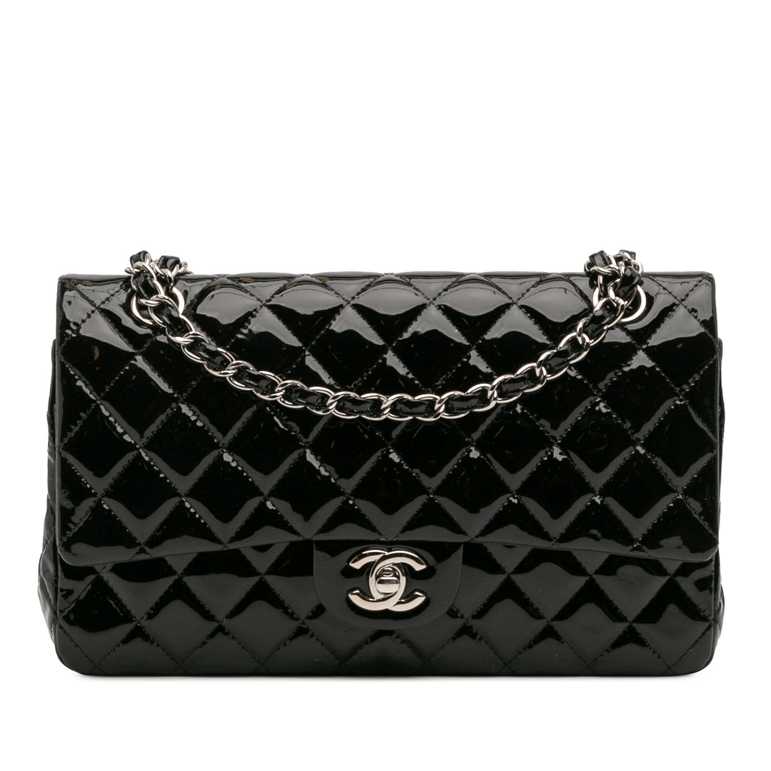 Chanel Medium Classic Cuir verni Double rabat Noir – GABY PARIS Authentique