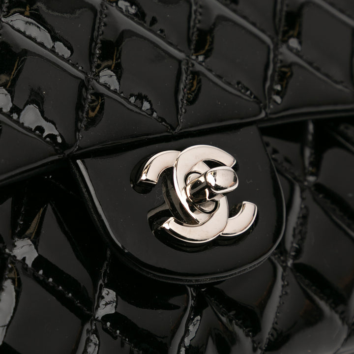 Chanel Medium Classic Cuir verni Double rabat Noir – GABY PARIS Authentique