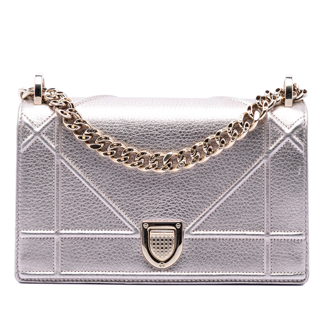 Dior Small Metallic Cuir de veau grainé Diorama à rabat